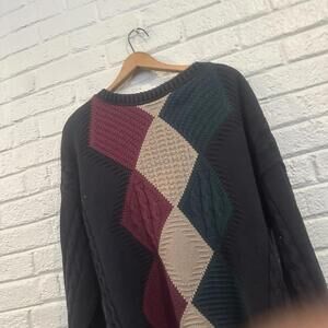 Vintage Gant Sweater‎ Mens Large Golf Hand Intarsia Heavyweight Pullover Blue